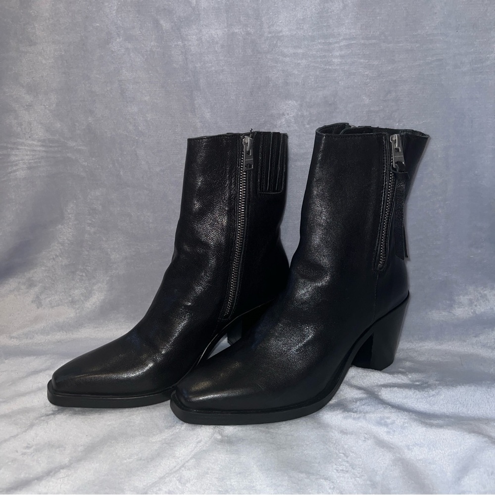 AllSaints Black Leather Double Zipper Boots - Sz 37